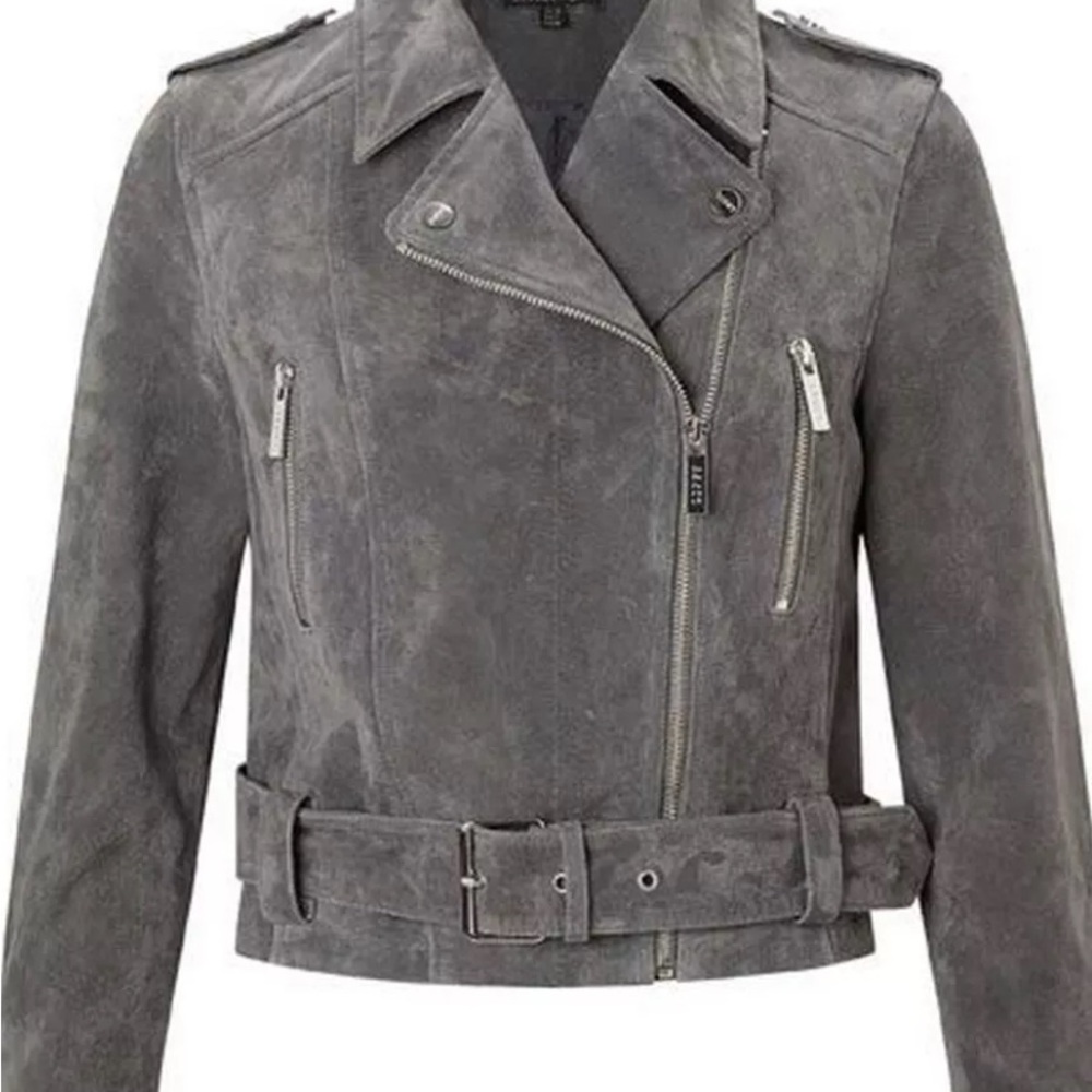 Lipsy Charcoal Leather Suede Biker Jacket